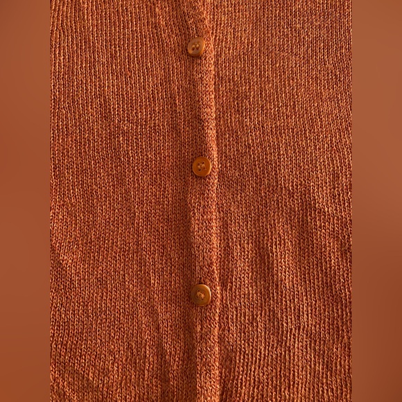 Eileen Fisher Cotton Linen Blend Italian yarn burnt orange Cardigan MOP buttons - Picture 5 of 13